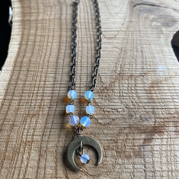 Opalescent Crescent Moon Necklace - Picture 2 of 3